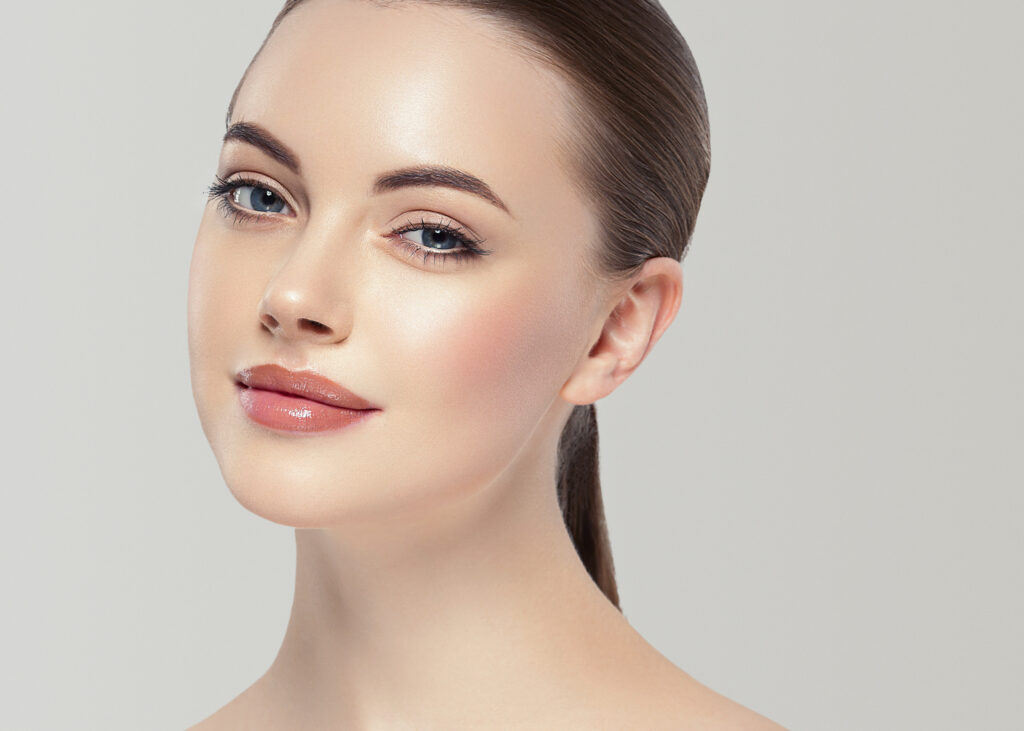 Beauty skin woman natural makeup face cosmetic concept. Studio shot.